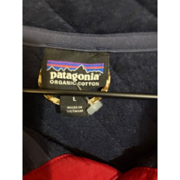 Patagonia Organic Cotton Quilted Pullover Sweatshirt L Red & Blue - Picture 3 of 4